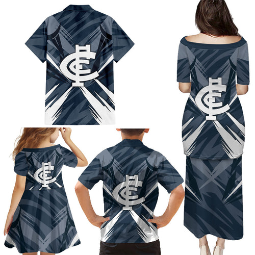 Carlton Blues Australian Football Family Matching Puletasi and Hawaiian Shirt Powerful Superhero Mascot - Bold Team Colors