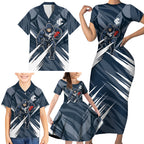 Carlton Blues Australian Football Family Matching Short Sleeve Bodycon Dress and Hawaiian Shirt Powerful Superhero Mascot - Bold Team Colors