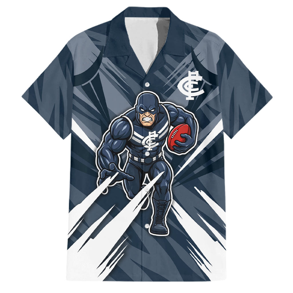 Carlton Blues Australian Football Family Matching Short Sleeve Bodycon Dress and Hawaiian Shirt Powerful Superhero Mascot - Bold Team Colors