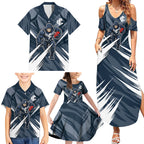 Carlton Blues Australian Football Family Matching Summer Maxi Dress and Hawaiian Shirt Powerful Superhero Mascot - Bold Team Colors