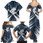 Carlton Blues Australian Football Family Matching Summer Maxi Dress and Hawaiian Shirt Powerful Superhero Mascot - Bold Team Colors