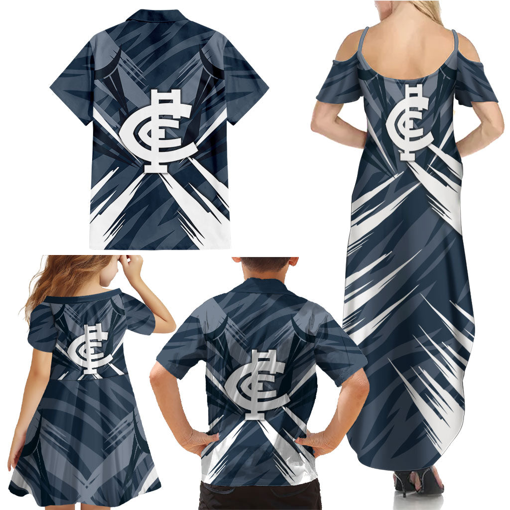 Carlton Blues Australian Football Family Matching Summer Maxi Dress and Hawaiian Shirt Powerful Superhero Mascot - Bold Team Colors
