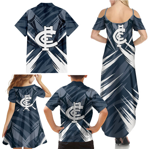Carlton Blues Australian Football Family Matching Summer Maxi Dress and Hawaiian Shirt Powerful Superhero Mascot - Bold Team Colors