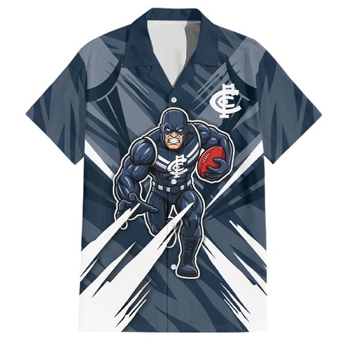 Carlton Blues Australian Football Family Matching Summer Maxi Dress and Hawaiian Shirt Powerful Superhero Mascot - Bold Team Colors