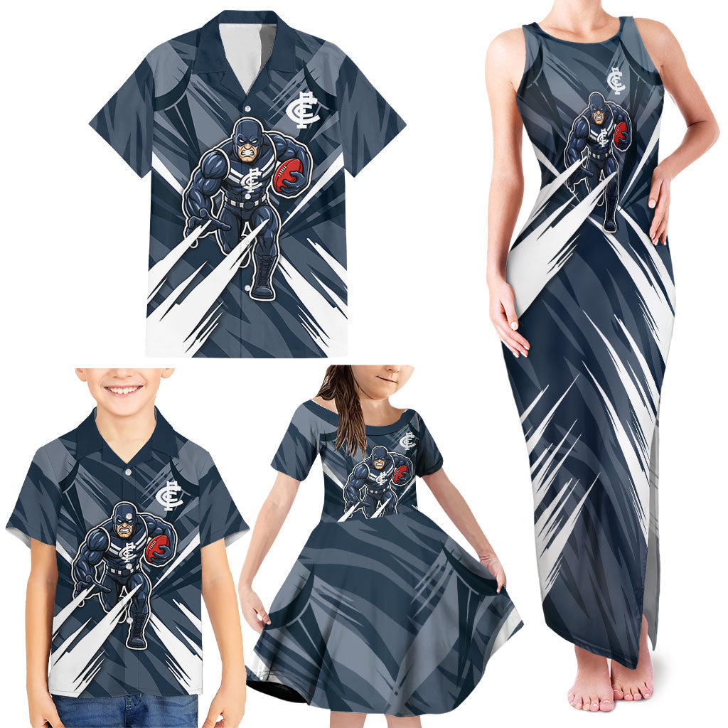 Carlton Blues Australian Football Family Matching Tank Maxi Dress and Hawaiian Shirt Powerful Superhero Mascot - Bold Team Colors