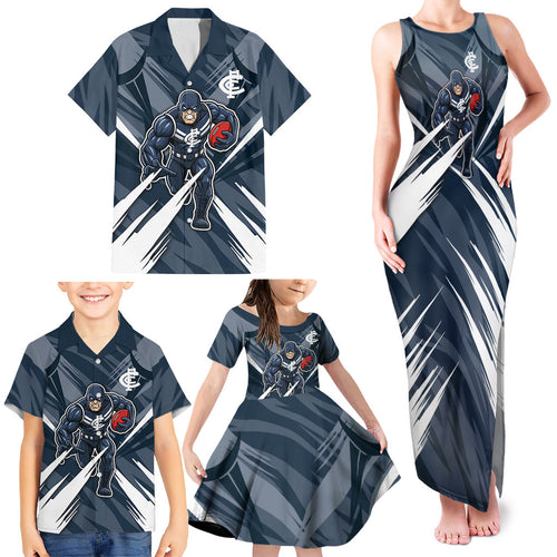 Carlton Blues Australian Football Family Matching Tank Maxi Dress and Hawaiian Shirt Powerful Superhero Mascot - Bold Team Colors
