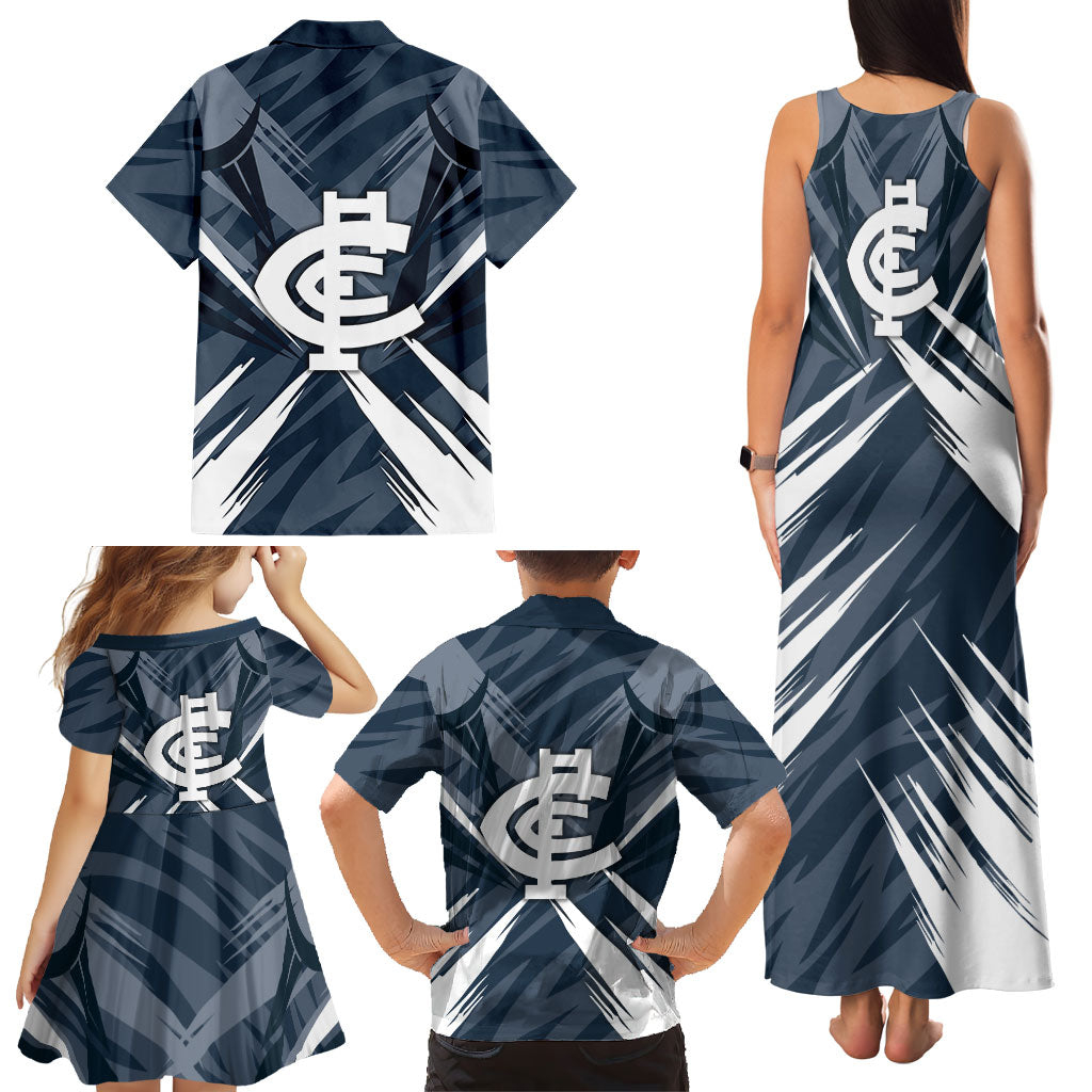 Carlton Blues Australian Football Family Matching Tank Maxi Dress and Hawaiian Shirt Powerful Superhero Mascot - Bold Team Colors