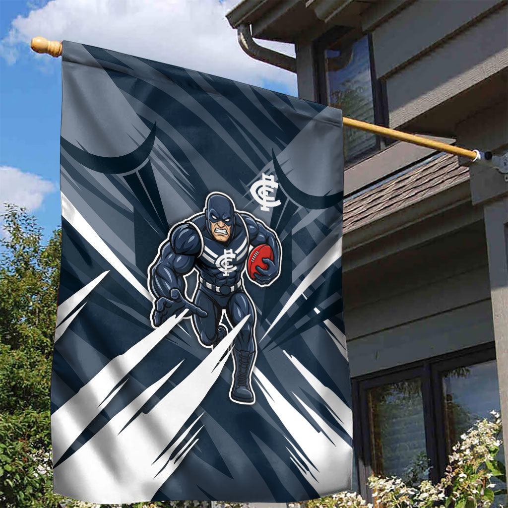 Carlton Blues Australian Football Garden Flag Powerful Superhero Mascot - Bold Team Colors
