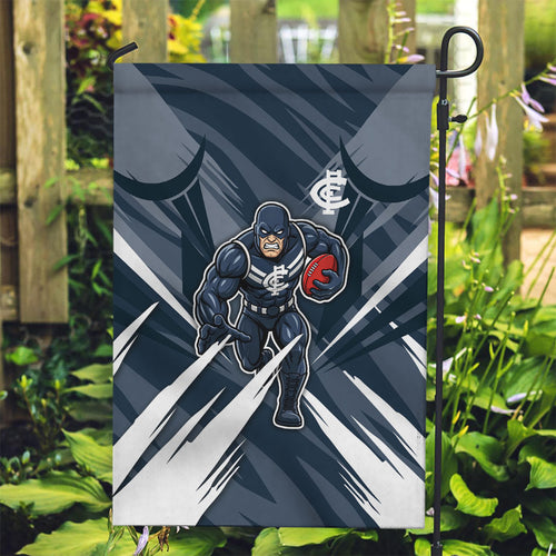 Carlton Blues Australian Football Garden Flag Powerful Superhero Mascot - Bold Team Colors