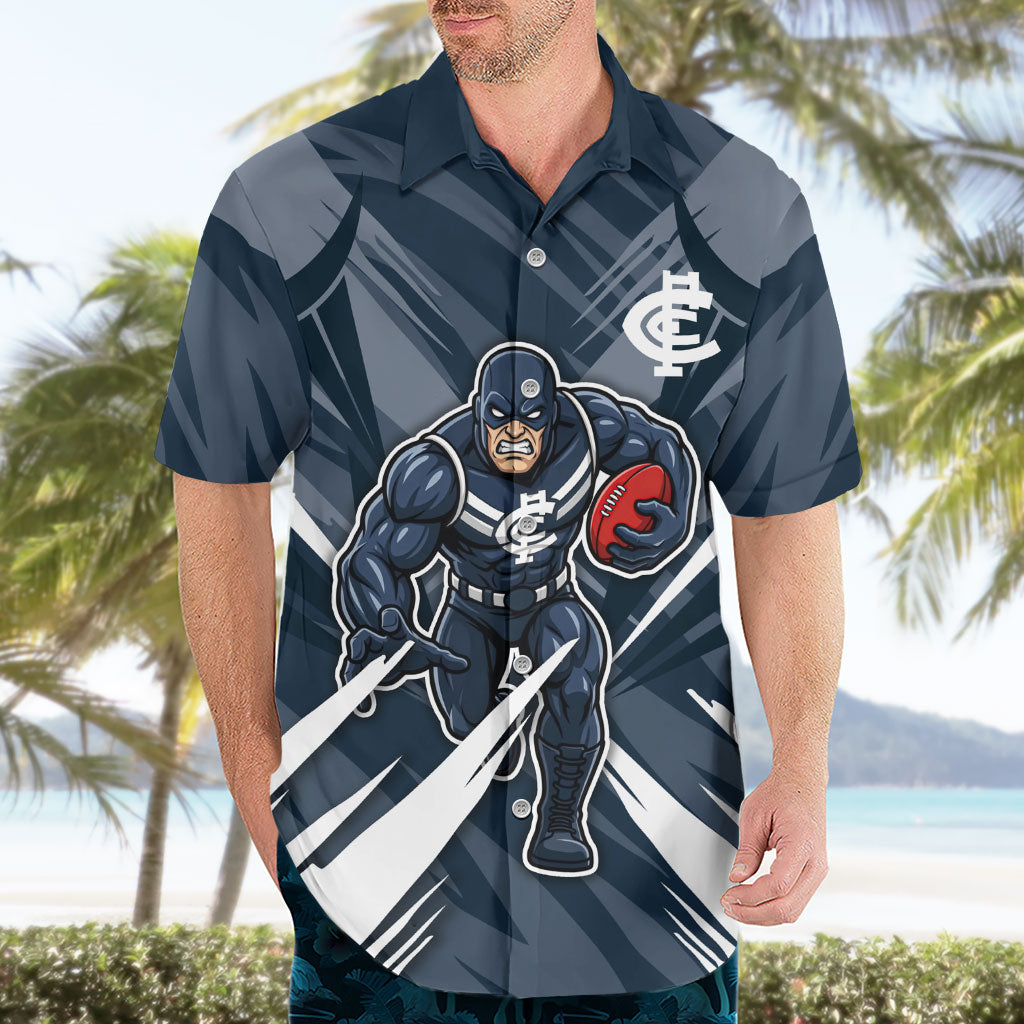 Carlton Blues Australian Football Hawaiian Shirt Powerful Superhero Mascot - Bold Team Colors