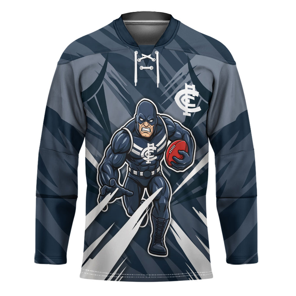 Carlton Blues Australian Football Hockey Jersey Powerful Superhero Mascot - Bold Team Colors
