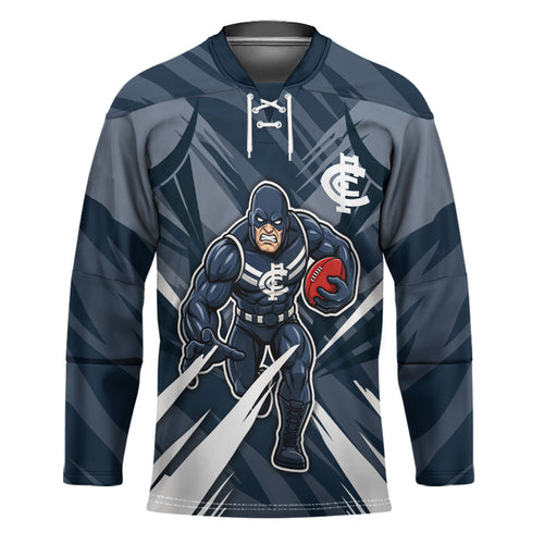 Carlton Blues Australian Football Hockey Jersey Powerful Superhero Mascot - Bold Team Colors