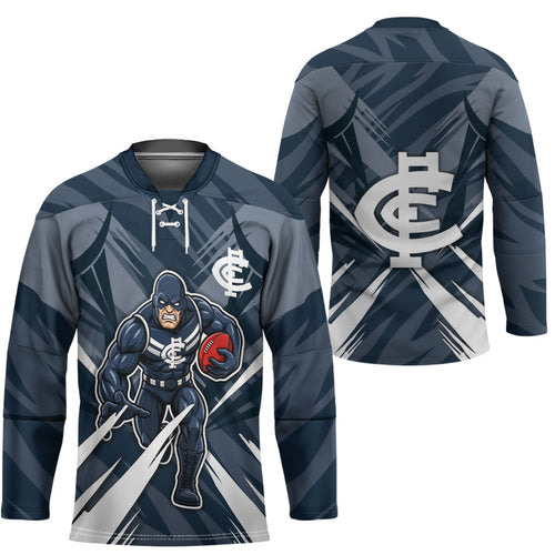 Carlton Blues Australian Football Hockey Jersey Powerful Superhero Mascot - Bold Team Colors
