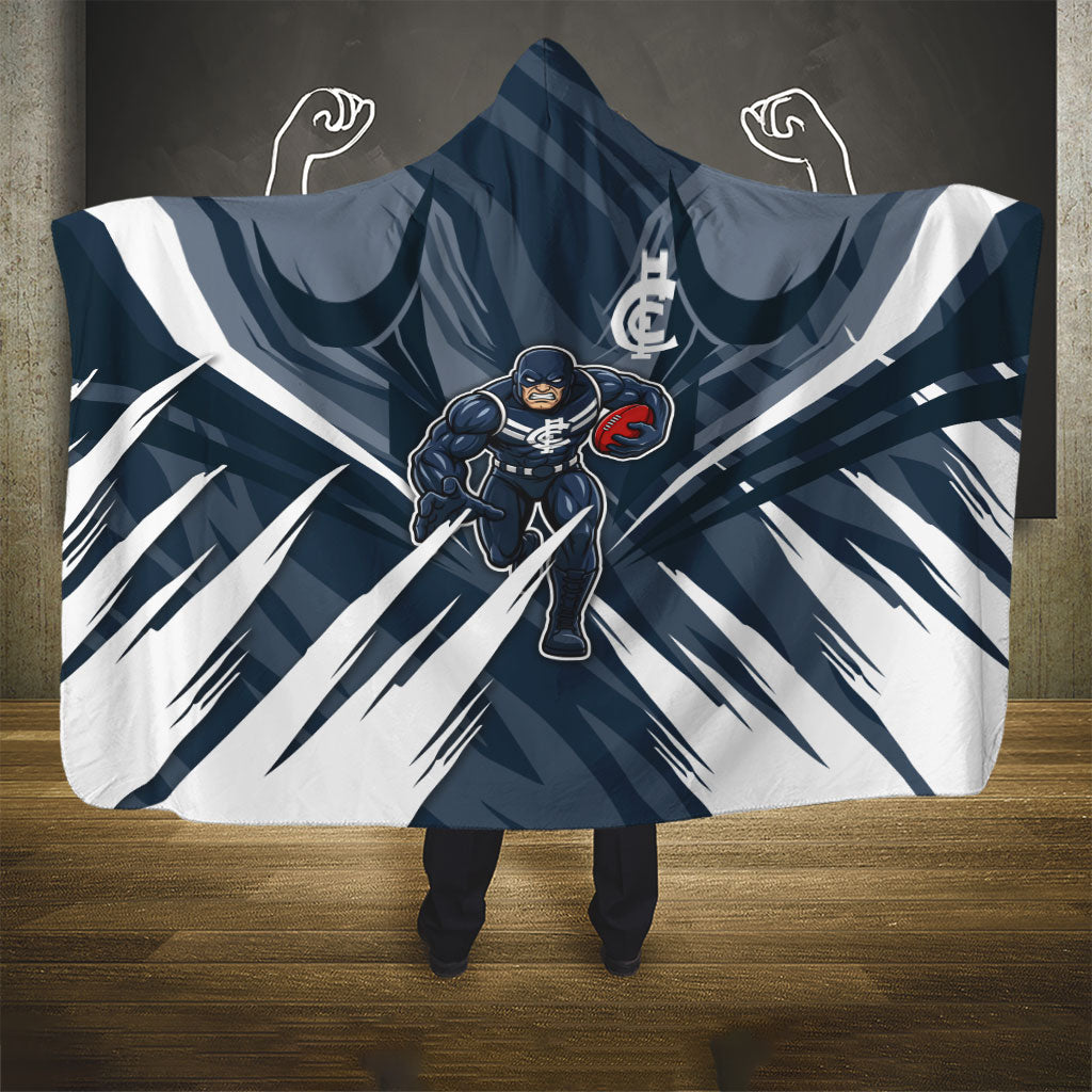 Carlton Blues Australian Football Hooded Blanket Powerful Superhero Mascot - Bold Team Colors
