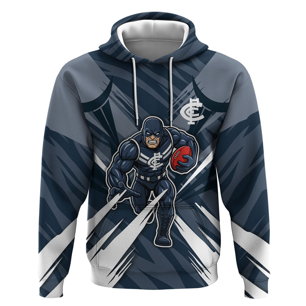Carlton Blues Australian Football Hoodie Powerful Superhero Mascot - Bold Team Colors
