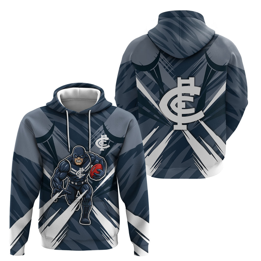 Carlton Blues Australian Football Hoodie Powerful Superhero Mascot - Bold Team Colors