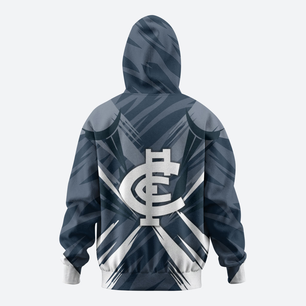 Carlton Blues Australian Football Hoodie Powerful Superhero Mascot - Bold Team Colors