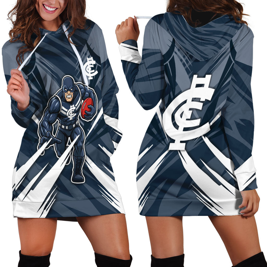 Carlton Blues Australian Football Hoodie Dress Powerful Superhero Mascot - Bold Team Colors