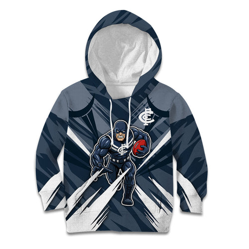 Carlton Blues Australian Football Kid Hoodie Powerful Superhero Mascot - Bold Team Colors