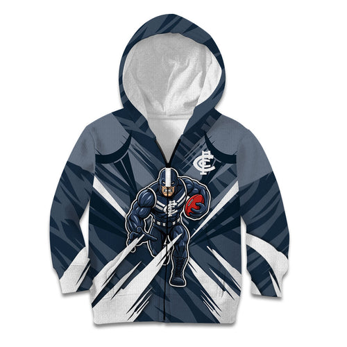 Carlton Blues Australian Football Kid Hoodie Powerful Superhero Mascot - Bold Team Colors