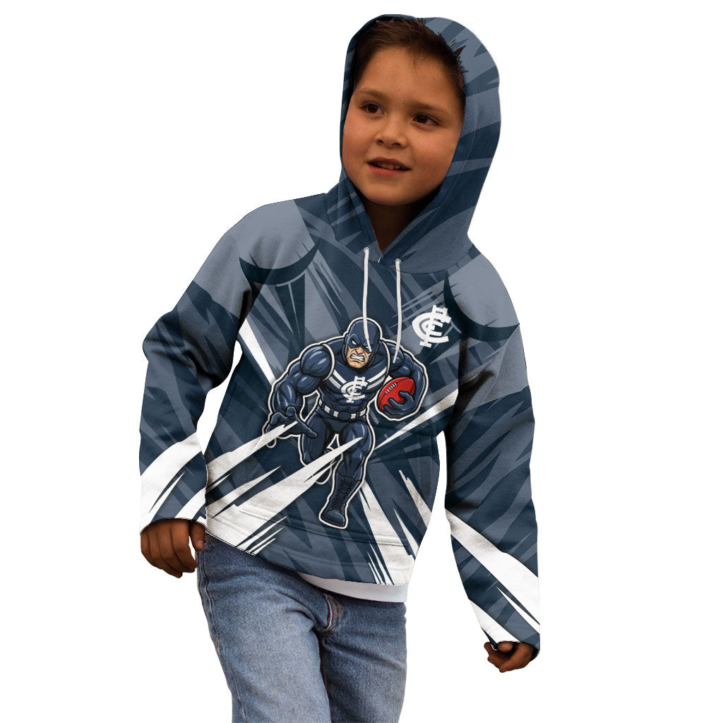 Carlton Blues Australian Football Kid Hoodie Powerful Superhero Mascot - Bold Team Colors