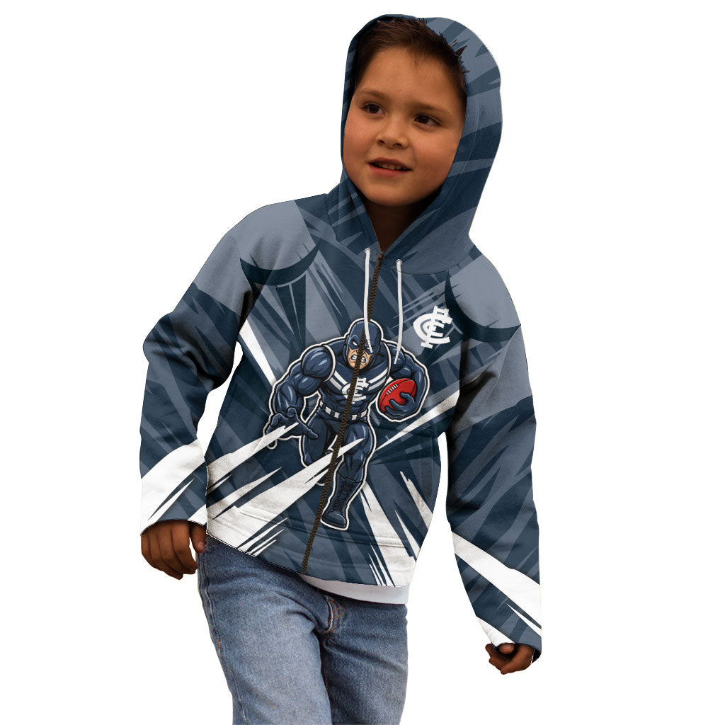 Carlton Blues Australian Football Kid Hoodie Powerful Superhero Mascot - Bold Team Colors