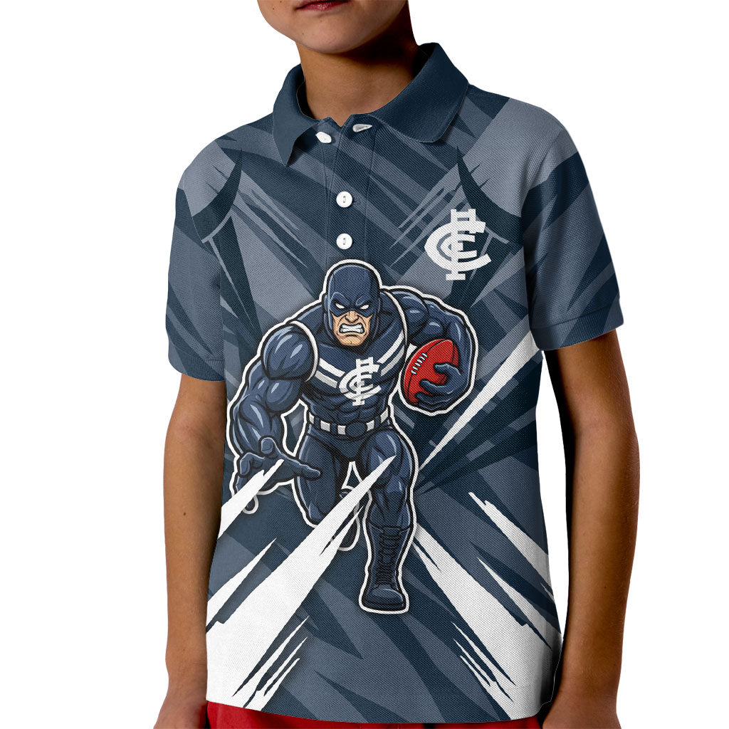 Carlton Blues Australian Football Kid Polo Shirt Powerful Superhero Mascot - Bold Team Colors