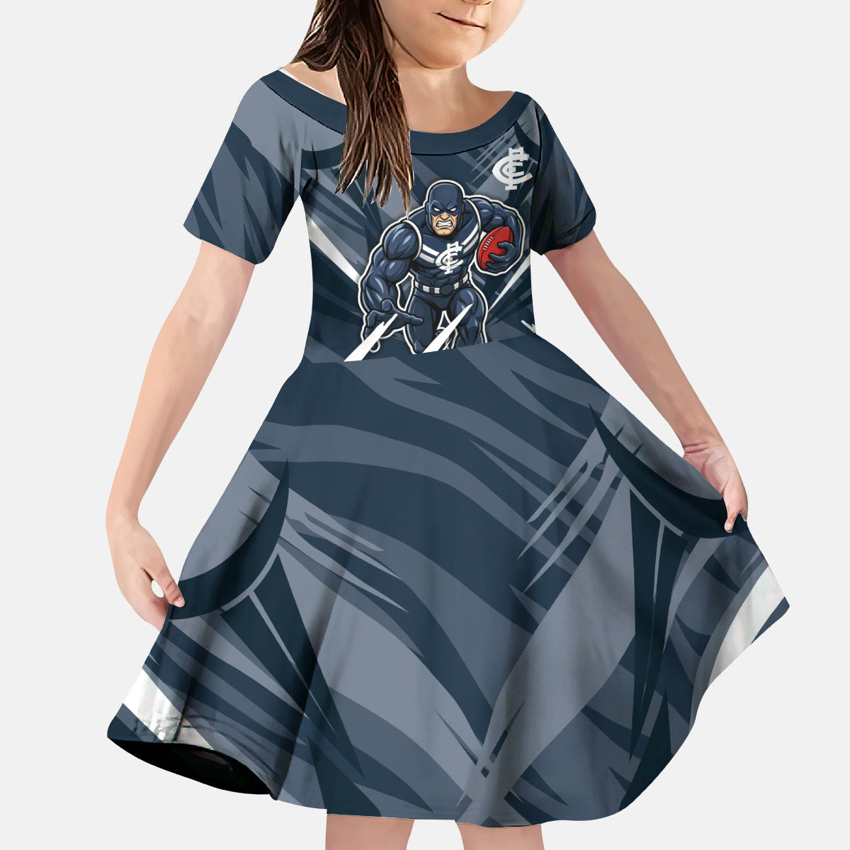 Carlton Blues Australian Football Kid Short Sleeve Dress Powerful Superhero Mascot - Bold Team Colors