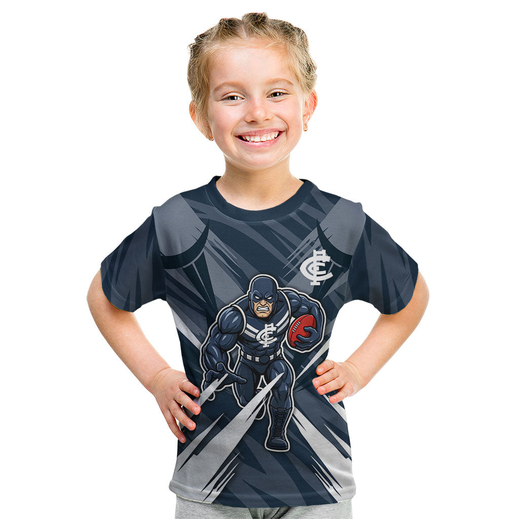 Carlton Blues Australian Football Kid T Shirt Powerful Superhero Mascot - Bold Team Colors