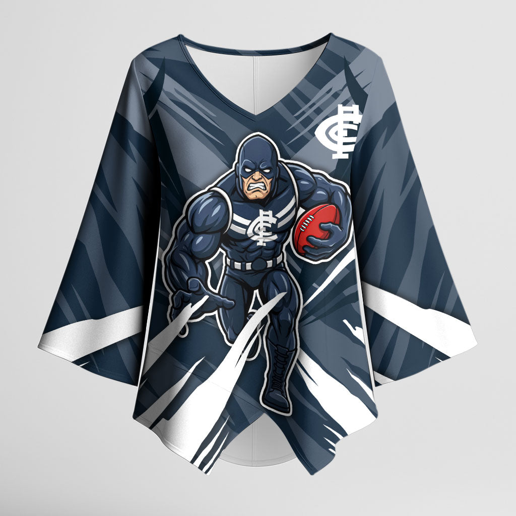 Carlton Blues Australian Football Kimono Sleeve Blouse Powerful Superhero Mascot - Bold Team Colors