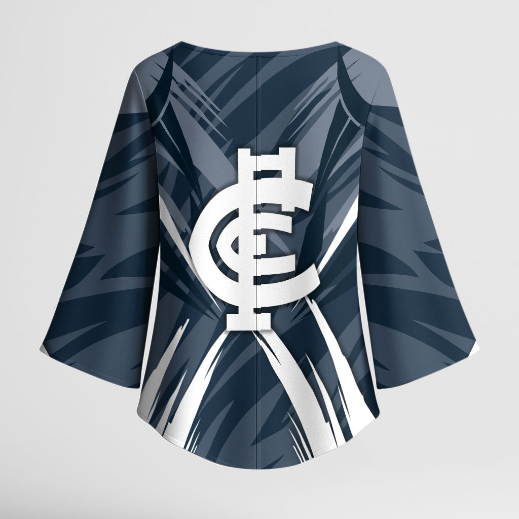 Carlton Blues Australian Football Kimono Sleeve Blouse Powerful Superhero Mascot - Bold Team Colors