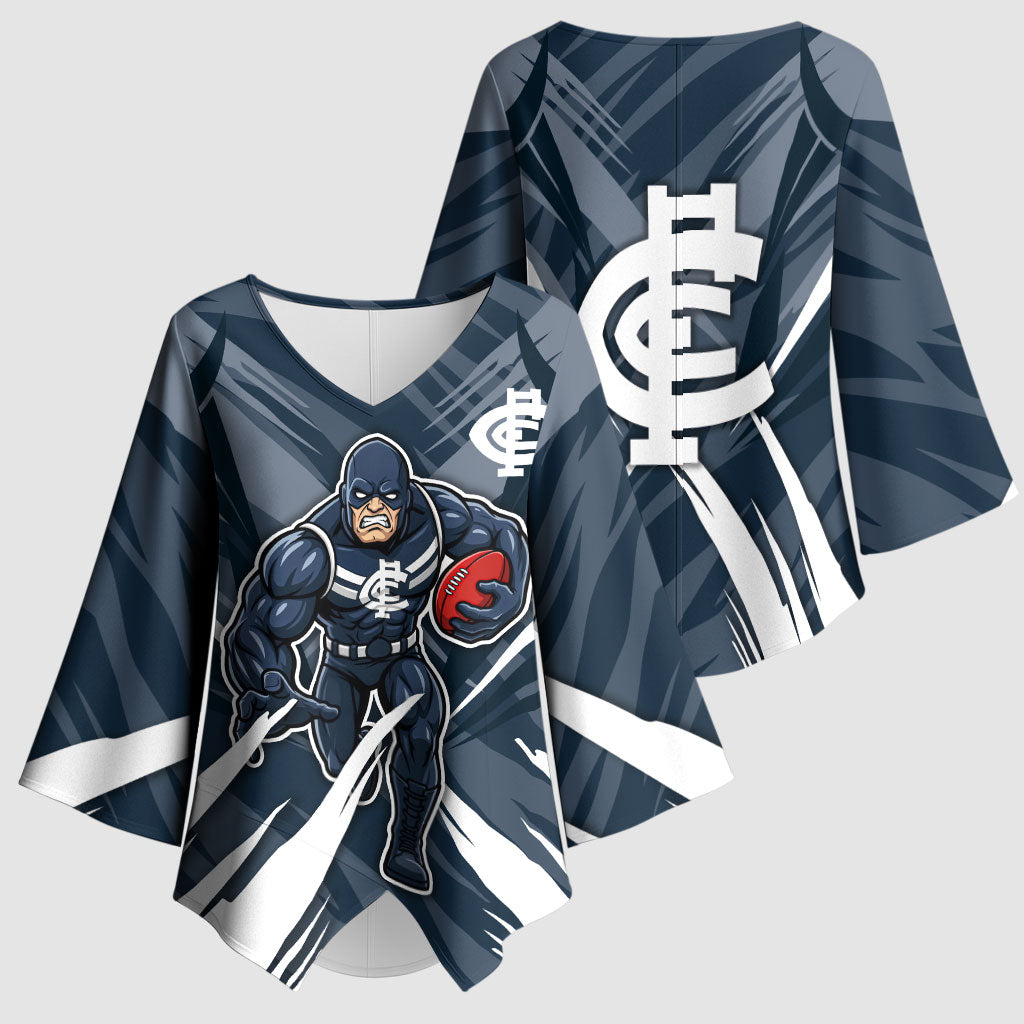 Carlton Blues Australian Football Kimono Sleeve Blouse Powerful Superhero Mascot - Bold Team Colors