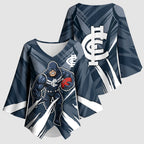 Carlton Blues Australian Football Kimono Sleeve Blouse Powerful Superhero Mascot - Bold Team Colors
