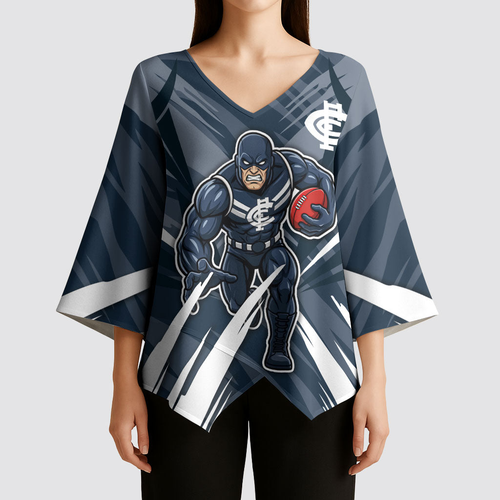 Carlton Blues Australian Football Kimono Sleeve Blouse Powerful Superhero Mascot - Bold Team Colors