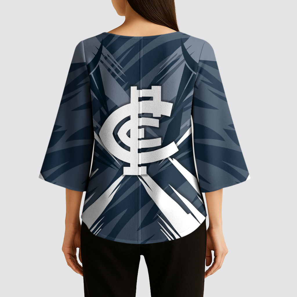 Carlton Blues Australian Football Kimono Sleeve Blouse Powerful Superhero Mascot - Bold Team Colors