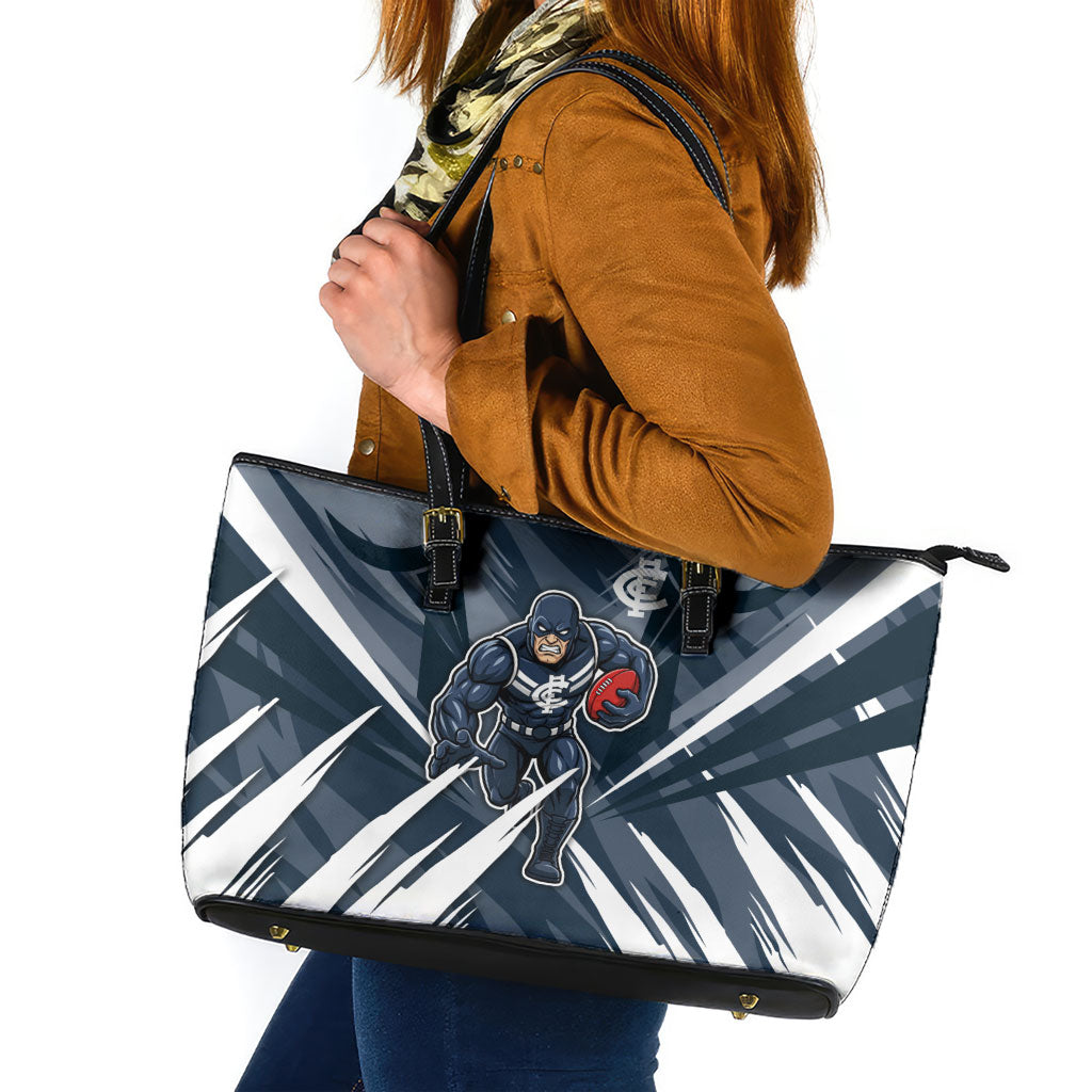Carlton Blues Australian Football Leather Tote Bag Powerful Superhero Mascot - Bold Team Colors