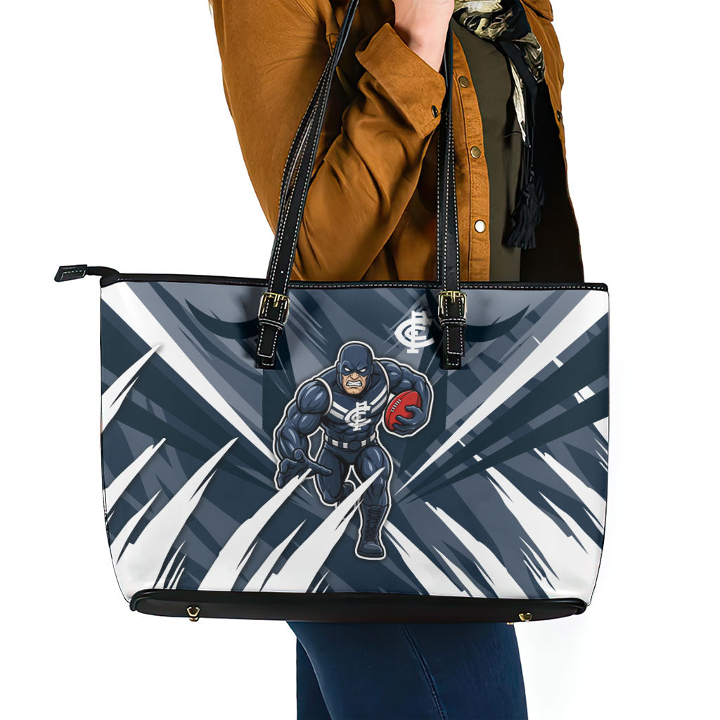Carlton Blues Australian Football Leather Tote Bag Powerful Superhero Mascot - Bold Team Colors