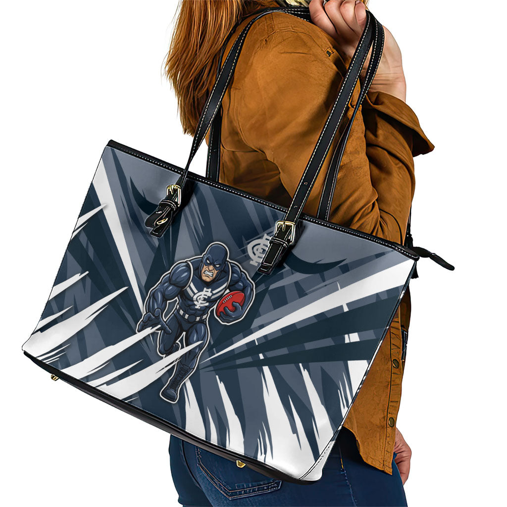 Carlton Blues Australian Football Leather Tote Bag Powerful Superhero Mascot - Bold Team Colors