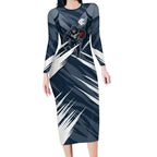 Carlton Blues Australian Football Long Sleeve Bodycon Dress Powerful Superhero Mascot - Bold Team Colors