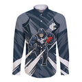 Carlton Blues Australian Football Long Sleeve Button Shirt Powerful Superhero Mascot - Bold Team Colors