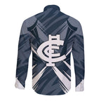 Carlton Blues Australian Football Long Sleeve Button Shirt Powerful Superhero Mascot - Bold Team Colors