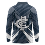 Carlton Blues Australian Football Long Sleeve Polo Shirt Powerful Superhero Mascot - Bold Team Colors