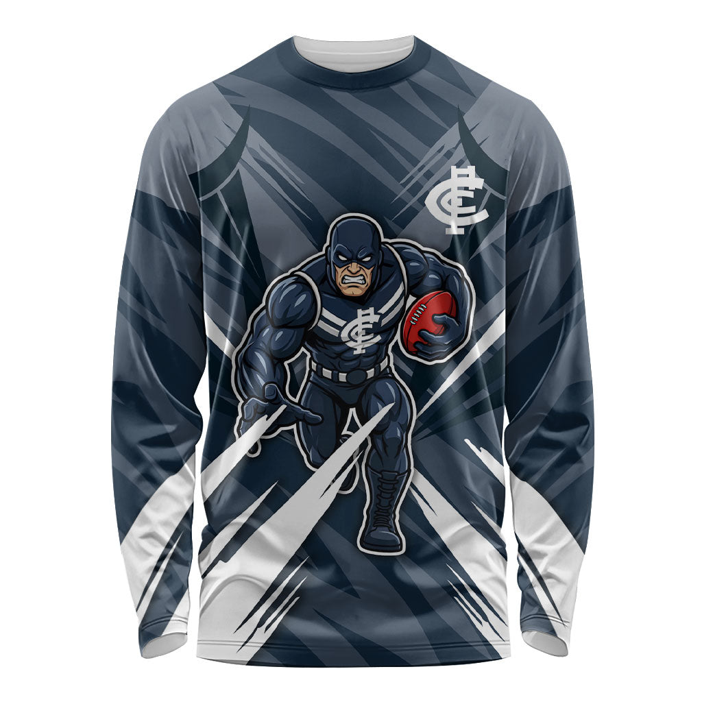 Carlton Blues Australian Football Long Sleeve Shirt Powerful Superhero Mascot - Bold Team Colors