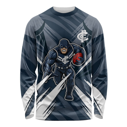 Carlton Blues Australian Football Long Sleeve Shirt Powerful Superhero Mascot - Bold Team Colors