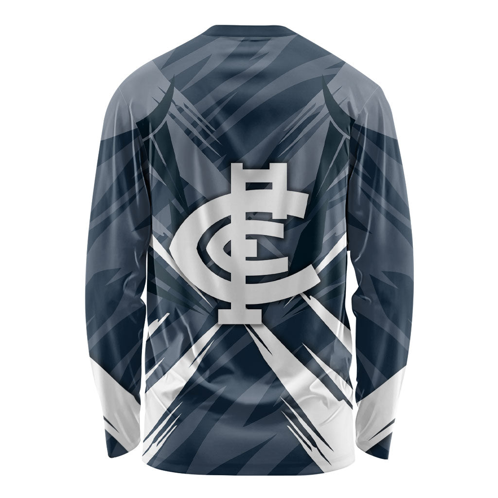 Carlton Blues Australian Football Long Sleeve Shirt Powerful Superhero Mascot - Bold Team Colors
