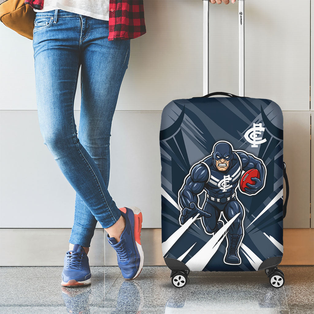 Carlton Blues Australian Football Luggage Cover Powerful Superhero Mascot - Bold Team Colors