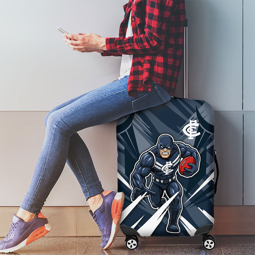 Carlton Blues Australian Football Luggage Cover Powerful Superhero Mascot - Bold Team Colors