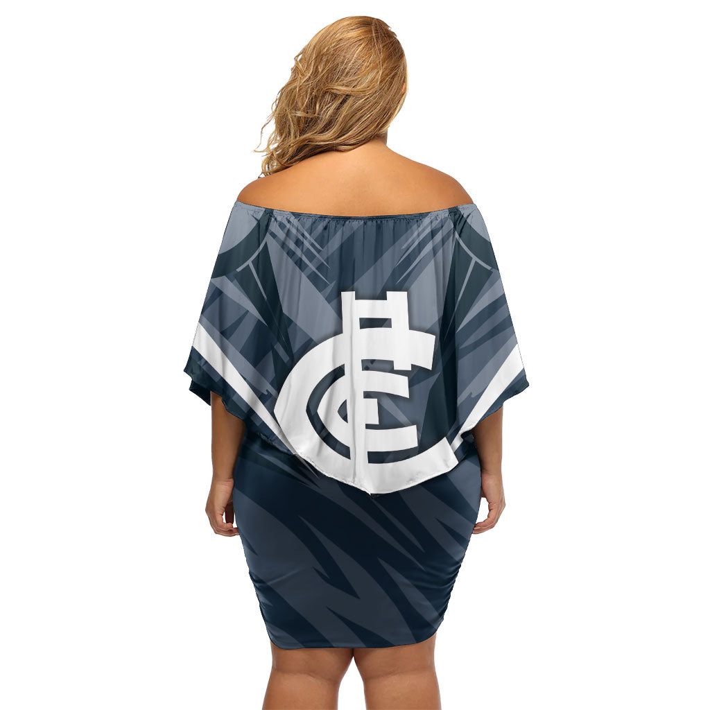 Carlton Blues Australian Football Off Shoulder Short Dress Powerful Superhero Mascot - Bold Team Colors