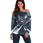 Carlton Blues Australian Football Off Shoulder Sweater Powerful Superhero Mascot - Bold Team Colors