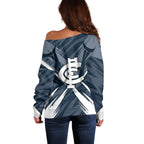 Carlton Blues Australian Football Off Shoulder Sweater Powerful Superhero Mascot - Bold Team Colors